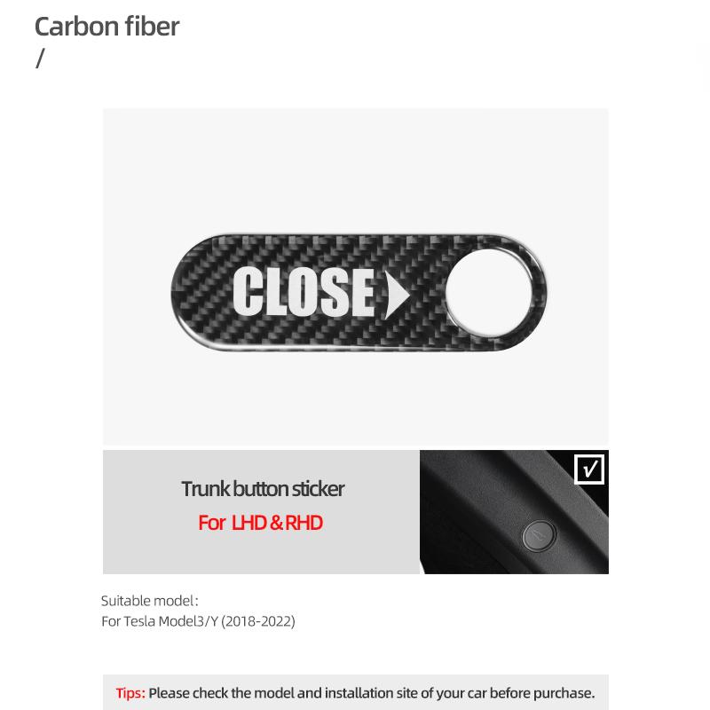 For Tesla Model 3 Model Y 2018-2026 Carbon Fiber Rear Trunk Switch Button Prompt Sticker Trim Car Interior Tuning Accessories