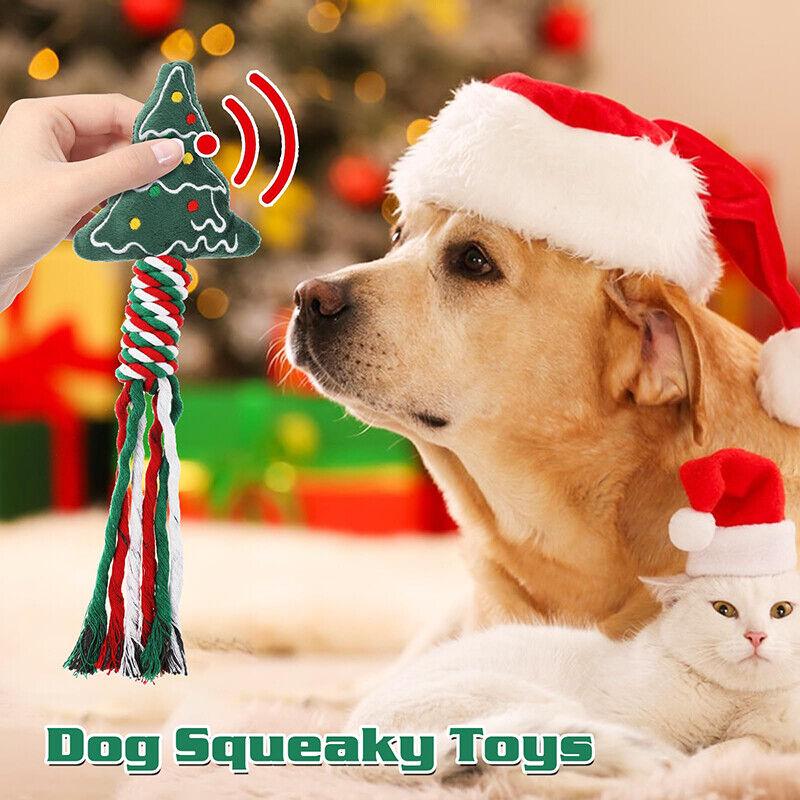 Christmas Pet Dog Chew Toys Braided Cotton Rope Santa Xmas Tree Snowman Gift DH