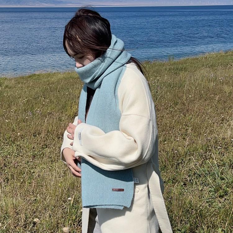 Japanese Gentle Solid Color Soft Waxy Knitted Scarf for Women Winter New Warm Student Couple Woolen Scarf Trendy