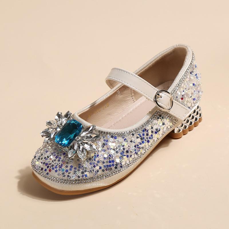 

Spring Summer Girls Princess Rhinestone Leathershoenew French Women Sequined High Heel Fashion Girl Party Leathershoe 25