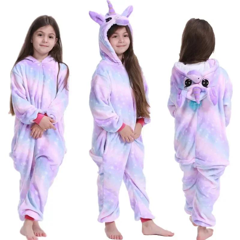 New Winter Unicorn Pajamas for Children Kigurumi Animal Pyjamas Kids Panda Onesie Boys Girls Sleepwear Dinosaur Jumpsuit