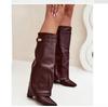 Bottes à talon bloc pointues pour femmes grande taille avec boucle métallique – Mi-longues, Mollets larges