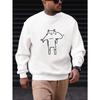 Men's Casual Crew Neck Sweatshirt with Cat Carrying a Fish Pattern