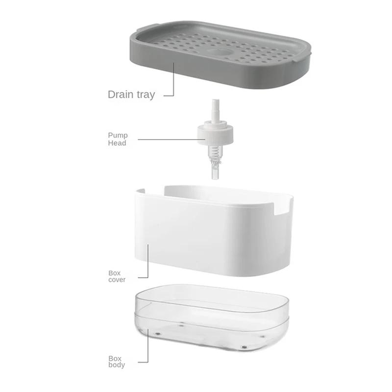 2 in 1 Dispenser di sapone per piatti, dispenser di sapone liquido, contenitore per sapone con porta spugna per cucina, bagno, accessori per il lavaggio