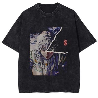Berserk Značka Oběti & Katana Vintage Praná Oboustranné Anime Tričko, Unisex Temná Fantasy Manga Fanoušek Streetwear Tričko, 100% Bavlna Ležérní Krátký Rukáv