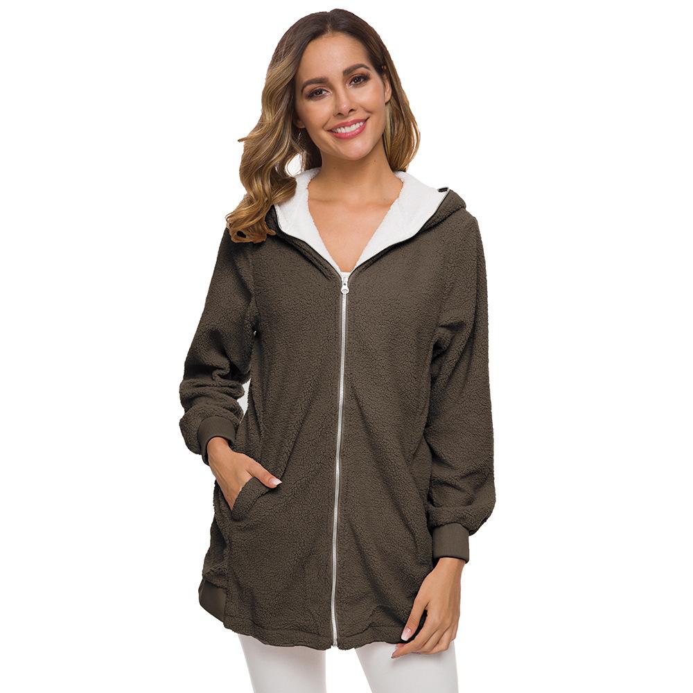 

Hooded Zipper Lamb Fleece Jacket Cardigan Sweater Fleece Shirt Women 5XL колір темно кави