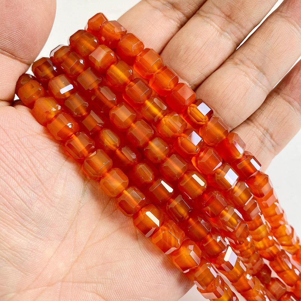 7-8MM Faceted Square Shape Chalcedony Natural Stone Loose Cube Spacer Beads for Jewelry Making Diy Bracelet Accessories