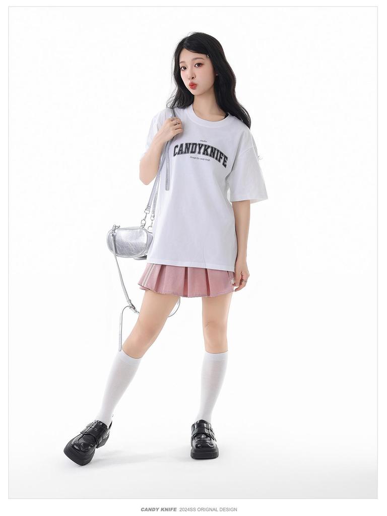 Niche Minimalist Retro Men's Cotton Letter Print T-Shirt - Summer Trendy Loose Fit