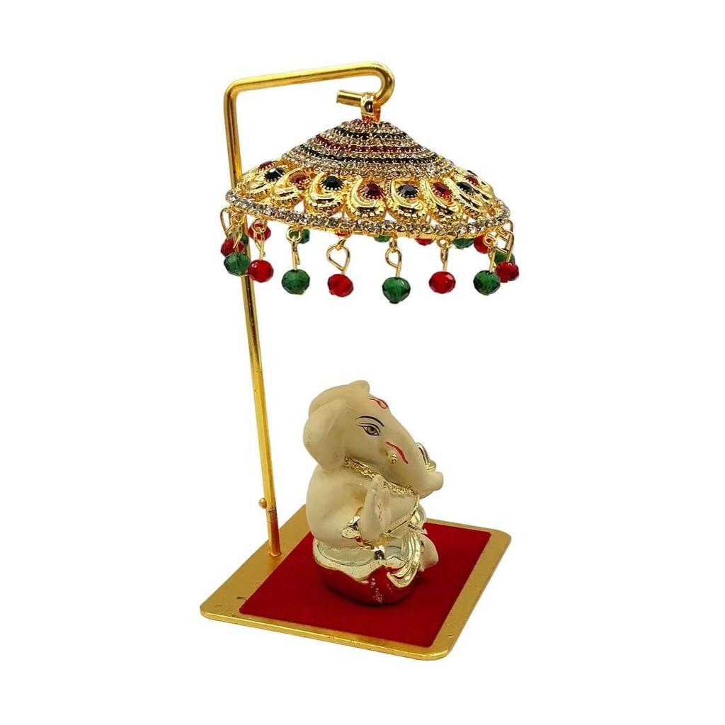 Metal Chhatra Umbrella for God Idol – Design 12 | Hanging Crystal Chatri for Car Dashboard, Office Desk, Home Temple & Murti Decoration