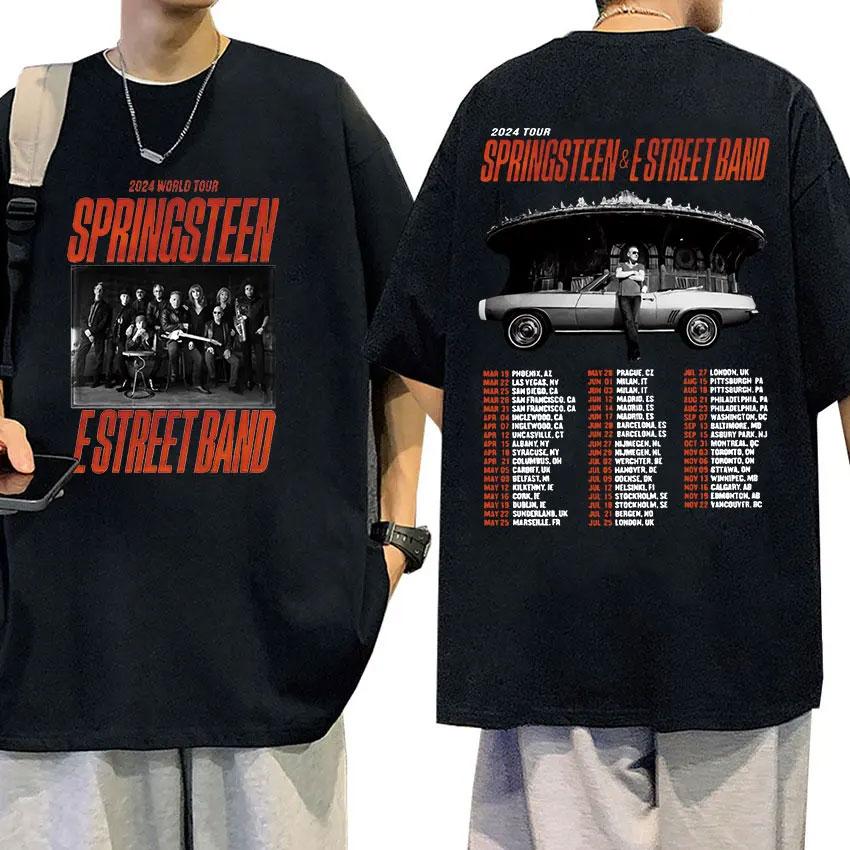 Vintage Rock Bruce Springsteen and E Street 2024 Tour T Shirts Man's Hip Hop Gothic Fashion Oversized Cotton T-Shirt Streetwear