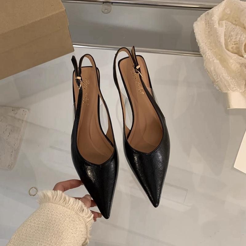 Fashion SUOJIALUN 2024 Summer New Brand Women Sandal Fashion Pointed Toe Shallow Ladies Elegant  Slingback Shoes Thin Med Heel Pumps