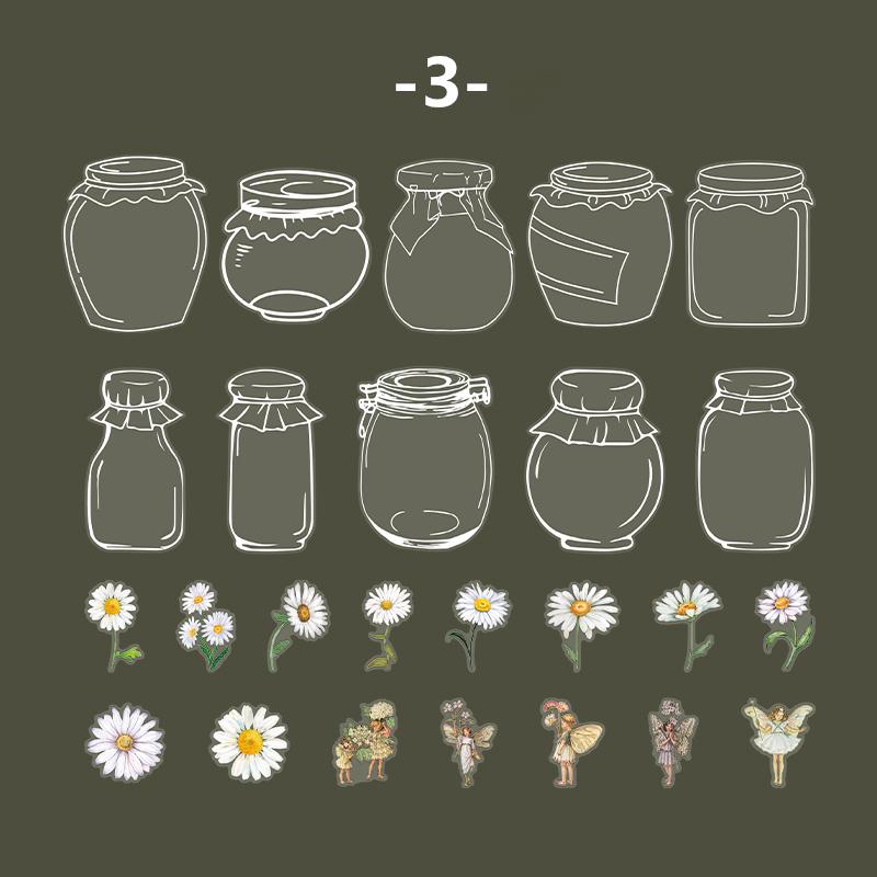 PET Sticker Transparent Plant Flower Botttle Handbook Retro Floral Decoration Stickers DIY Scrapbook Collage Photo Frame