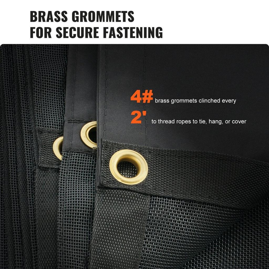 Dump Truck Mesh Tarp, 6 x 14 ft, PVC Coated Black Heavy Duty Cover with 5.5" 18oz Double Pocket, Brass Grommets, Reinforced Double Needle Stitch