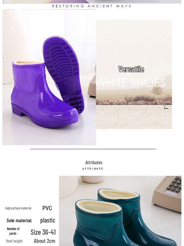 Women's Fleece-Lined Waterproof Rubber Rain Boots with Thick Non-Slip Sole