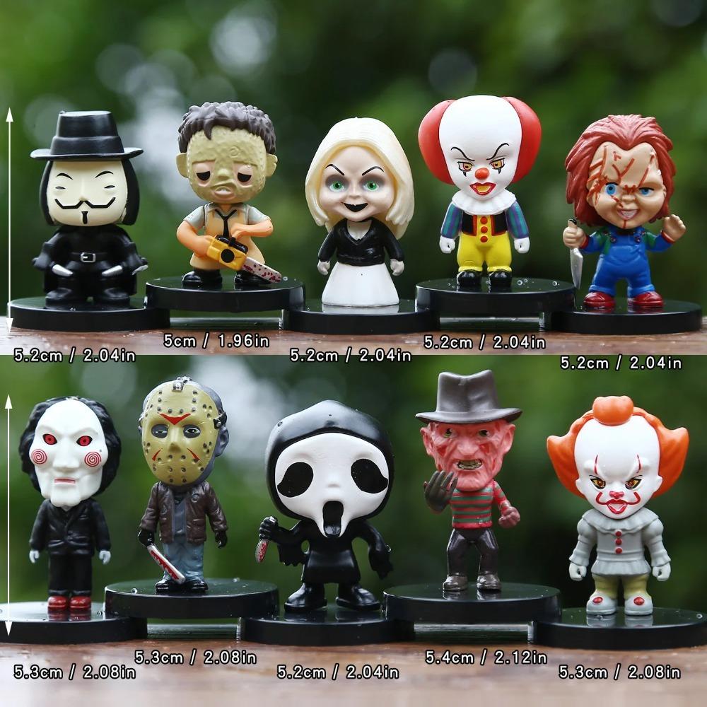 10PCS Horror Film Series Jason Freddy Clown Action Figure Toys PVC Model Halloween Gift Vinyl Figurine Doll Gift