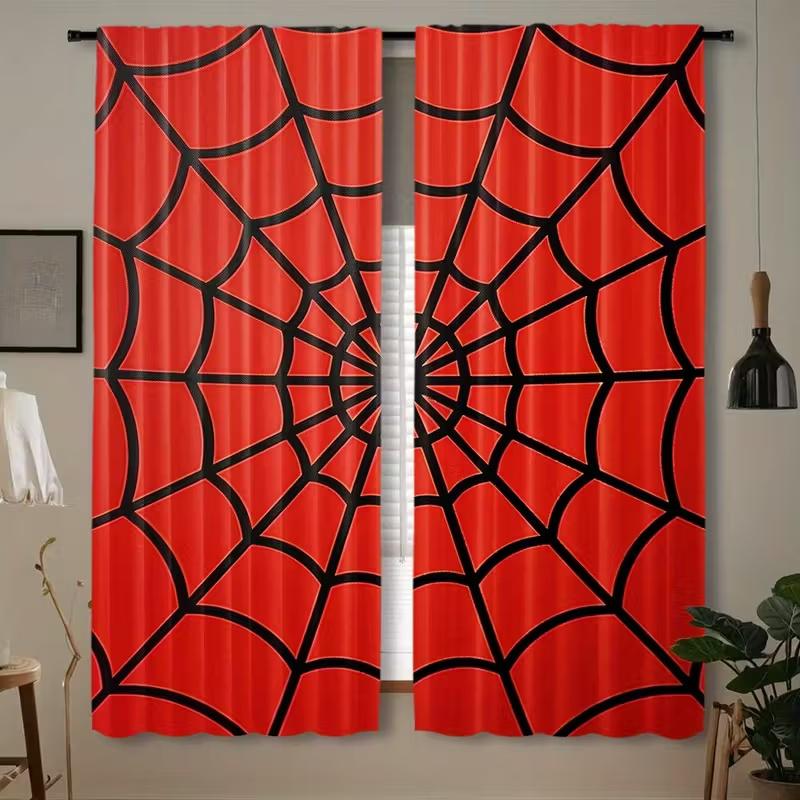 

2 Pcs Black spider web print curtains,suitable for bedroom,living room kitchen decoration,home decoration,window decoration 14Wx39L(35x100CM)x2&Rod Pocket