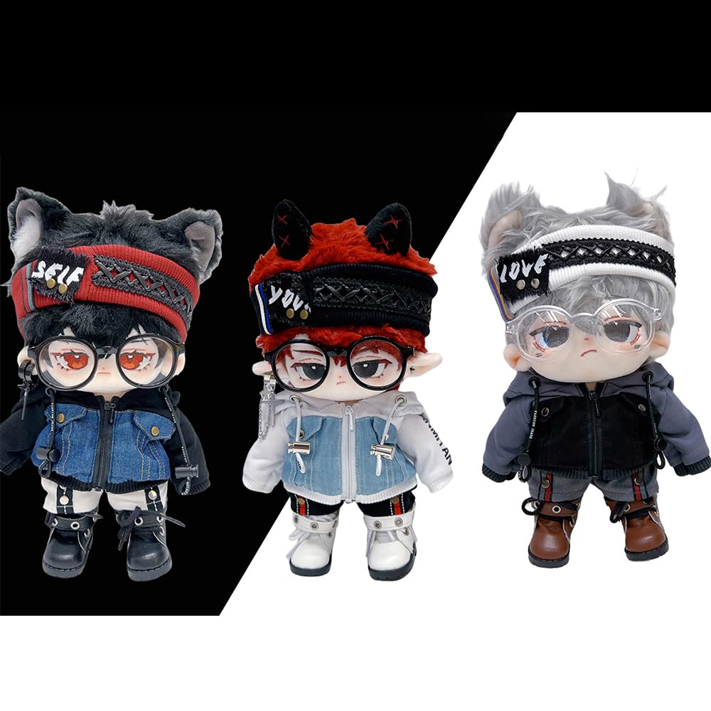 Niannyyhouse 15cm 20cm Vêtements en Peluche Costume Cool Veste en Jean Sweat à Capuche Short Chapeau Lunettes Chaussures Vêtements de Poupée en Coton Accessoires d'Habillage (gris, 15cm)