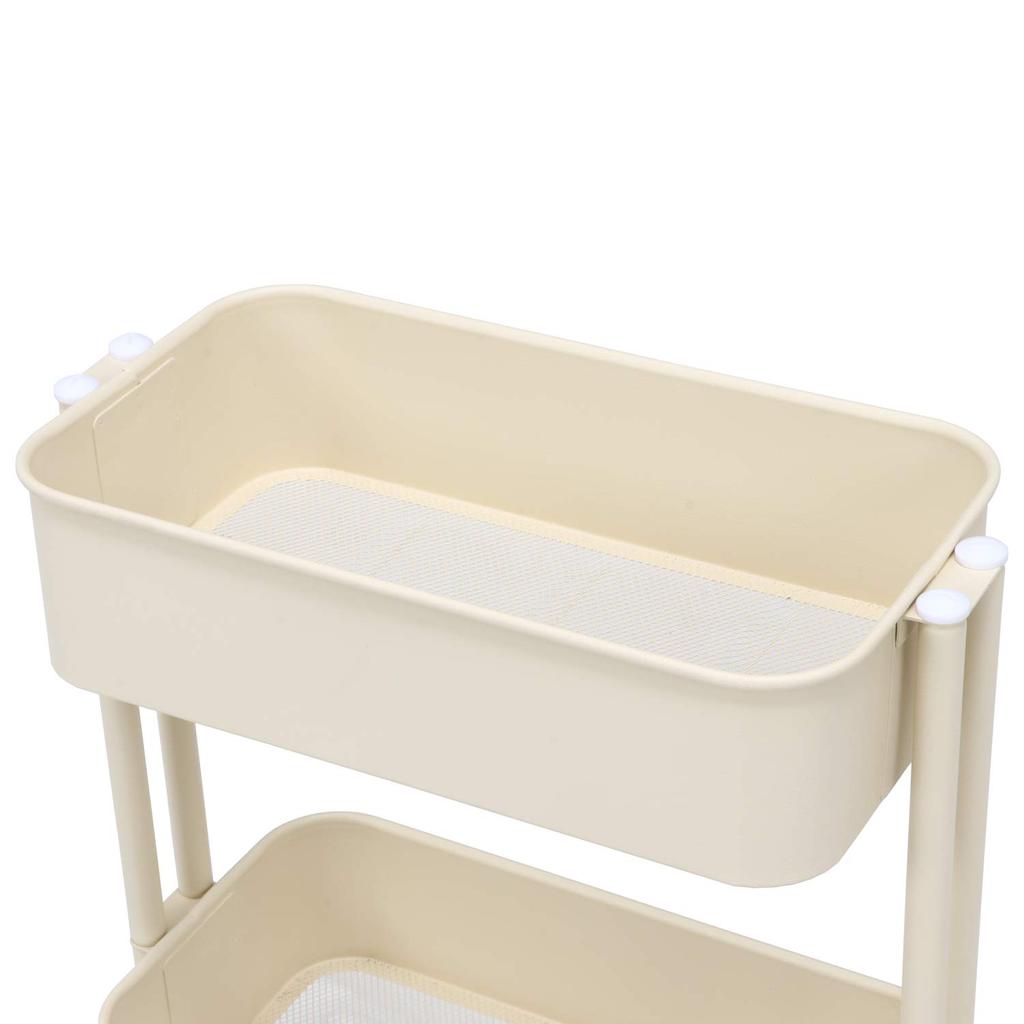 Fuji Boeki Kitchen Cart, 3-Tier Kitchen Rack, 39cm Wide X 27cm High X 78.5cm High, Ivory Steel, with Casters, Slim, 14717