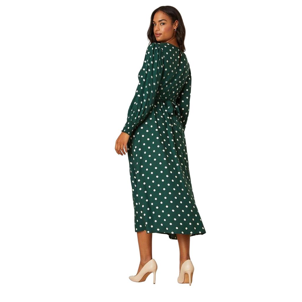 Dorothy Perkins Womens/Ladies Spotted Shirred Cuff Long-Sleeved Midi Dress