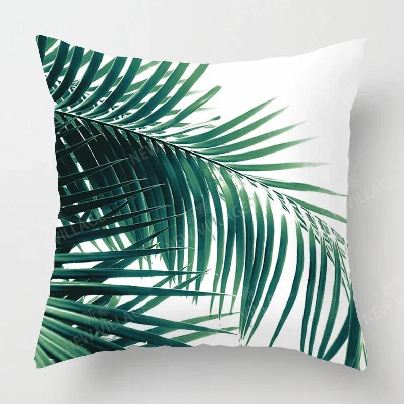 Nordic Fall Home Decor Autumn Throw Pillow Case Sofa Cushion Cover Modern Leaf Plant Green
