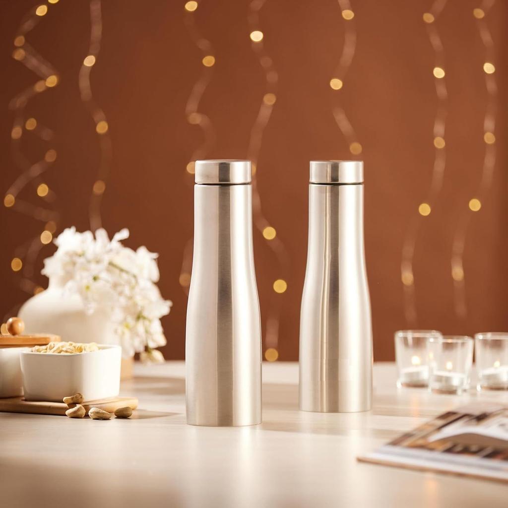 Curved Stainless Steel Water Bottle, Set of 2, 1 L Each