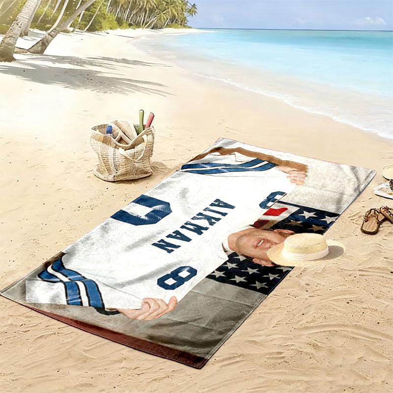 Troy Aikman Print Beach Towel, Large Soft Quick Dry Towel for Beach Camping Swimming