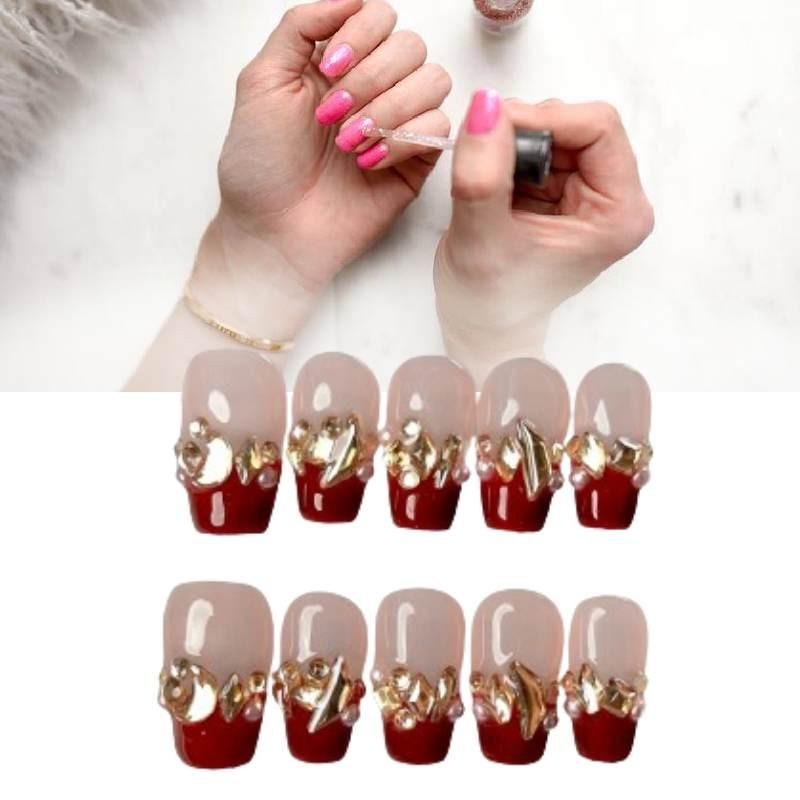 New Year's Handcrafted Nail Art With Gentle Aurora Rhinestones For Ladies