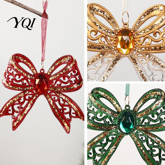Reusable Acrylic Bows Faux Crystal Bow Christmas Ornament, Sparkly Hollow Decorative for Garlands Knot Hanging Decoration Home New Year Party