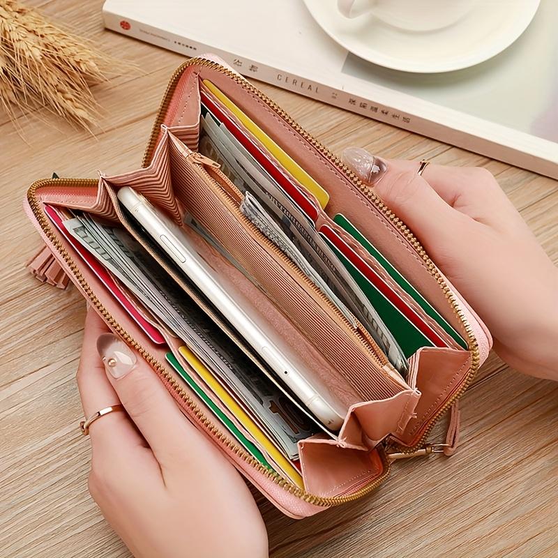 Heart Embroidery Print Large Capacity Women's Wallet with Wrist Strap Multiple Card Slots & Phone Pocket, Zipper Closure Handbag Valentine's Day
