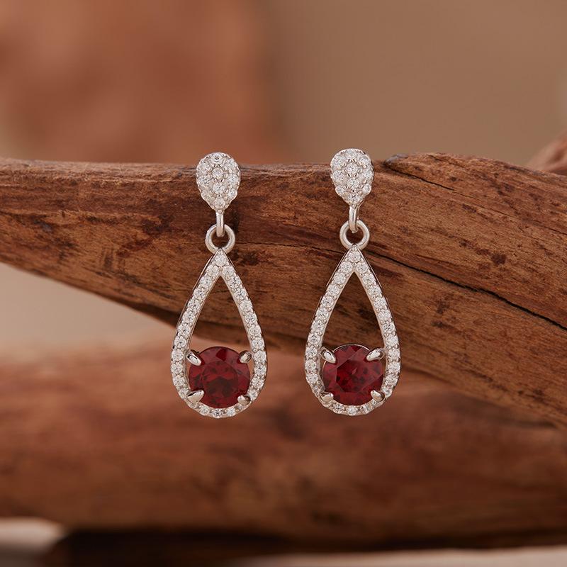 Natural Garnet Topaz Amethyst Colored Treasure Stud Earrings Women'S S925 Sterling Silver Water Drop Pendant Earrings