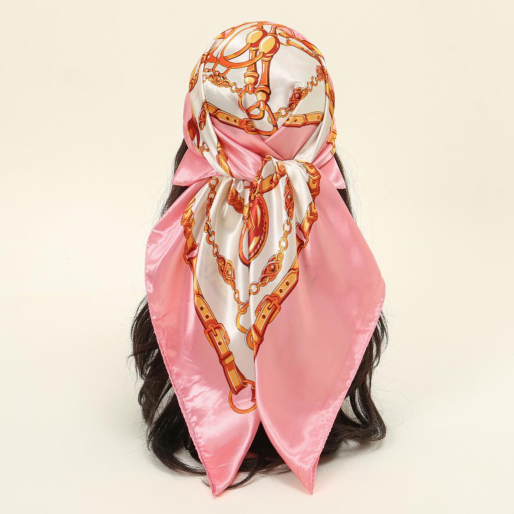 90*90cm Satin Silk Square Scarf Woman Fashion Kerchief Neck Head/Hair Scarves Bandana Handkerchief Chain Printed Headscarf