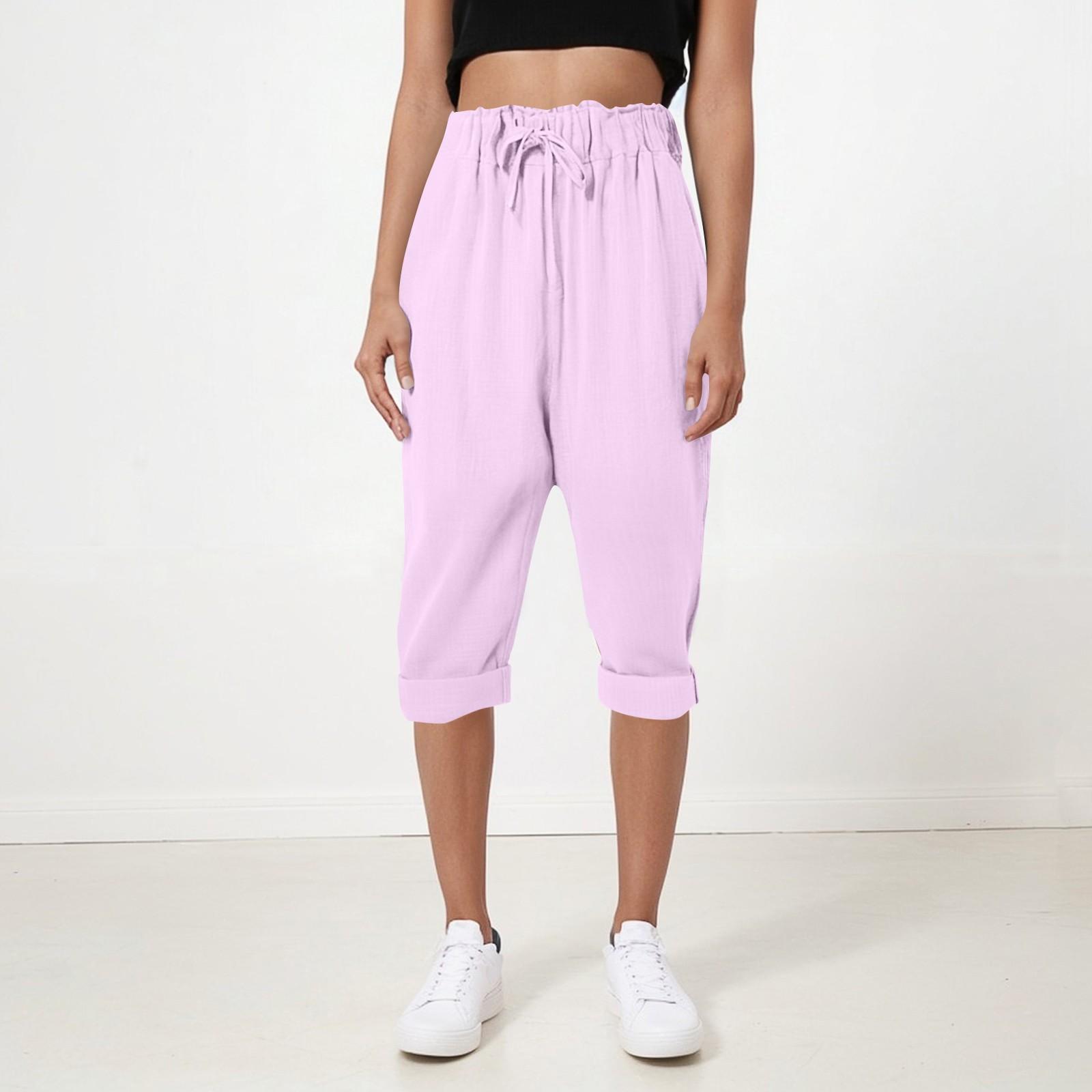 

Женские свободные повседневные хлопково-льняные тонкие однотонные домашние брюки, укороченные брюки M