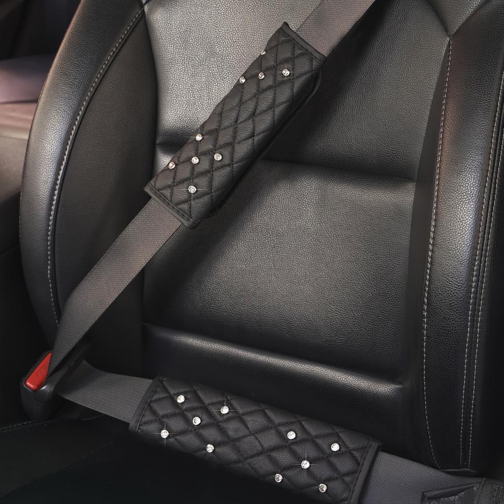 Universal Fit PU Leather Diamond Stitched Car Seat Belt Shoulder Pad, Durable & Comfortable, Front Position, Stylish Design