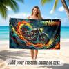 Motorcycle Biker Theme Quick Dry Beach Towel Custom Name Text Print Large Sand Resistant Towel Beach Vacation