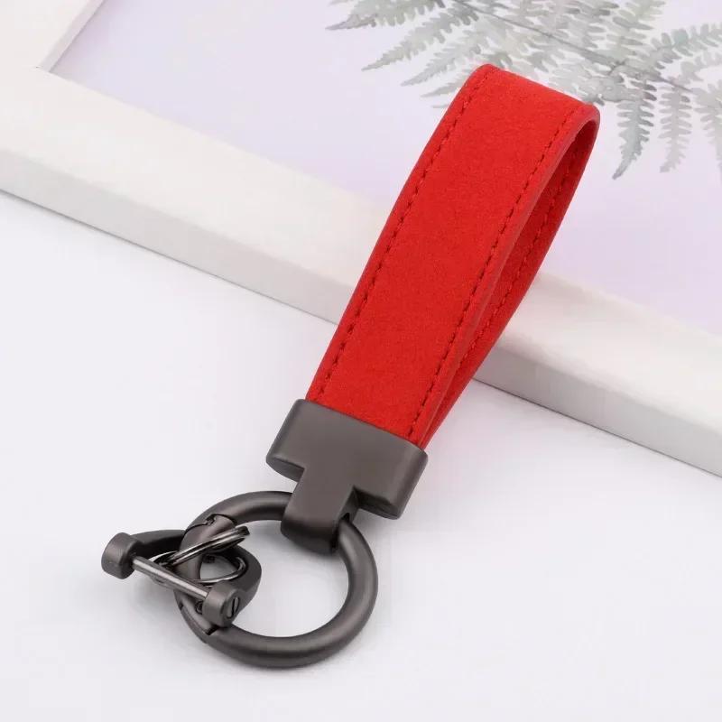Custom Logo Personalized Buckle Car Moto Keyring Woman Man Key Ring Chain Name Suede Leather Metal Keychain Gift
