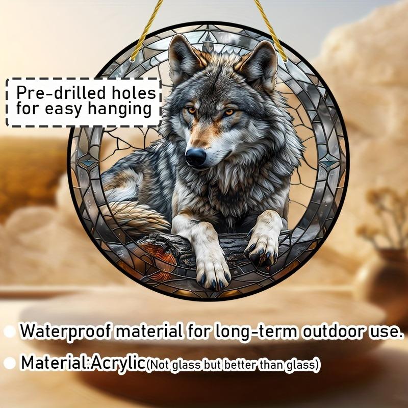 Wolf King Series Acrylic Catcher 8 "(20cm)Stained Glass Style Window Hanging, Outdoor and Interior Wall  Suitable for Living Room Bedroom Porch Garden