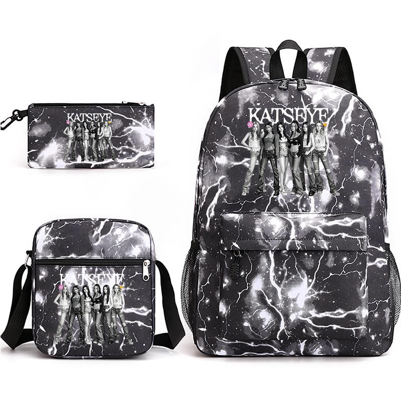 Katseye Kpop Girl Group Print Travel Backpack Laptop School Bag Set of 3, Unisex Large Capacity Daypack