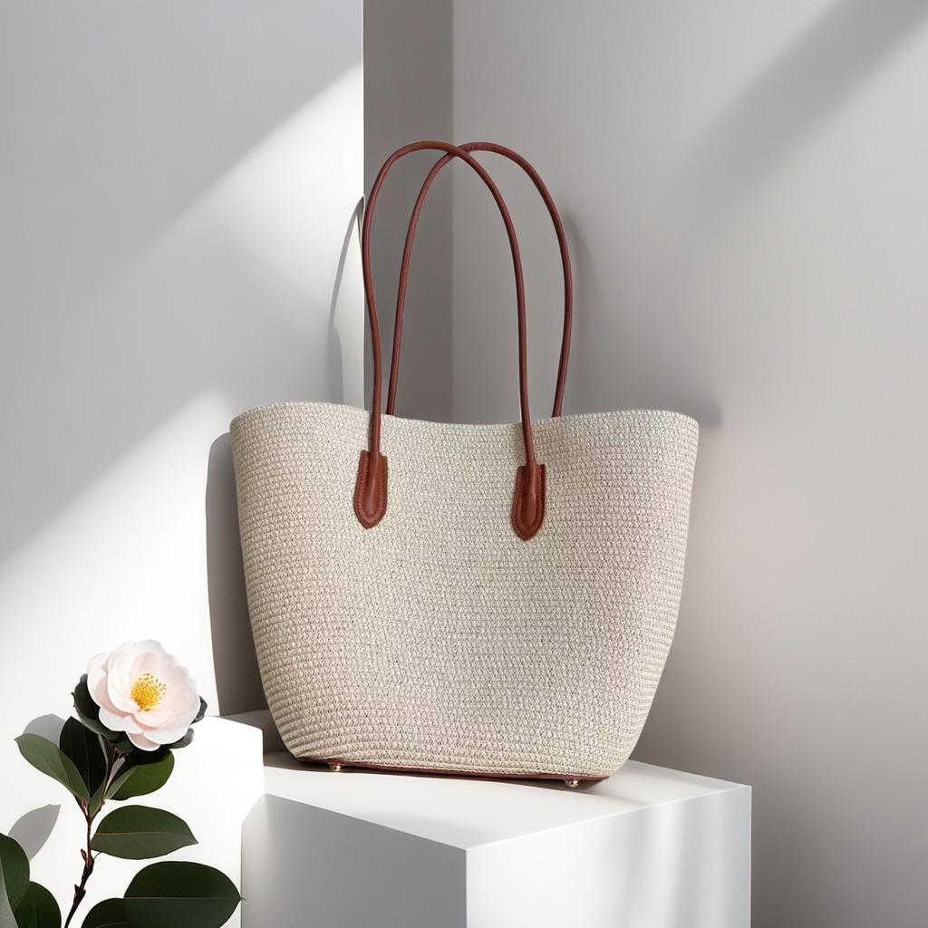 Tasche Stroh gewebt Damen Sommer Rindsleder Tragetasche Eimertasche Achseltasche Sommer neu Nische Großraum Strandtasche Fabrik
