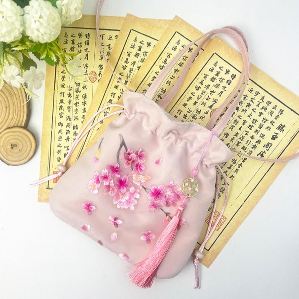 Organza Hanfu Embroidery Handbag Sweet Small Purse Bag Chinese Style Drawstring Bucket Bag  Daily