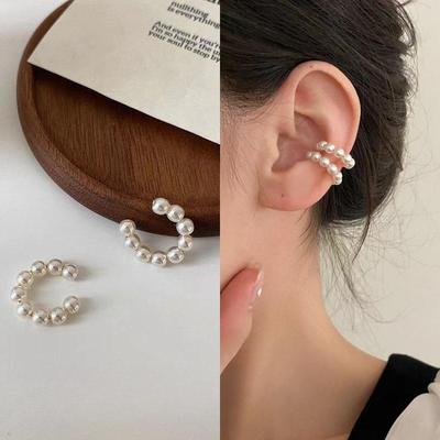 Minimalistische Perle, C-förmiger Ohrclip ohne Dornen oder Piercing-Ohrringe, Damenmodeschmuck Ohrclip