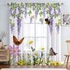 1PC Art Deco Style Sheer Curtain Tiers, Pastoral Flower and Butterfly Print,Rod Pocket, No Bleach, Clear Opacity, for Bedroom, Living Room