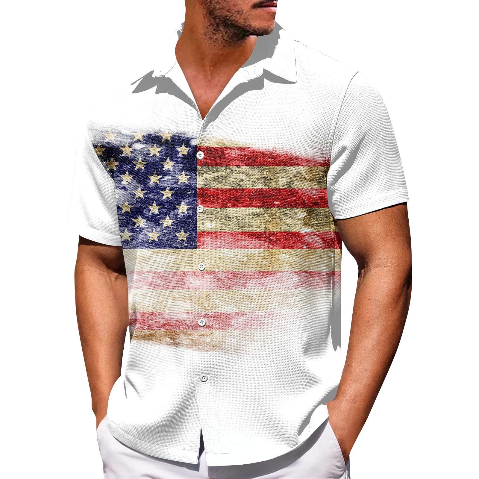 

Мужские рубашки с короткими рукавами и пуговицами на День независимости. Мужские повседневные модные рубашки с короткими рукавами. XXXXL белый