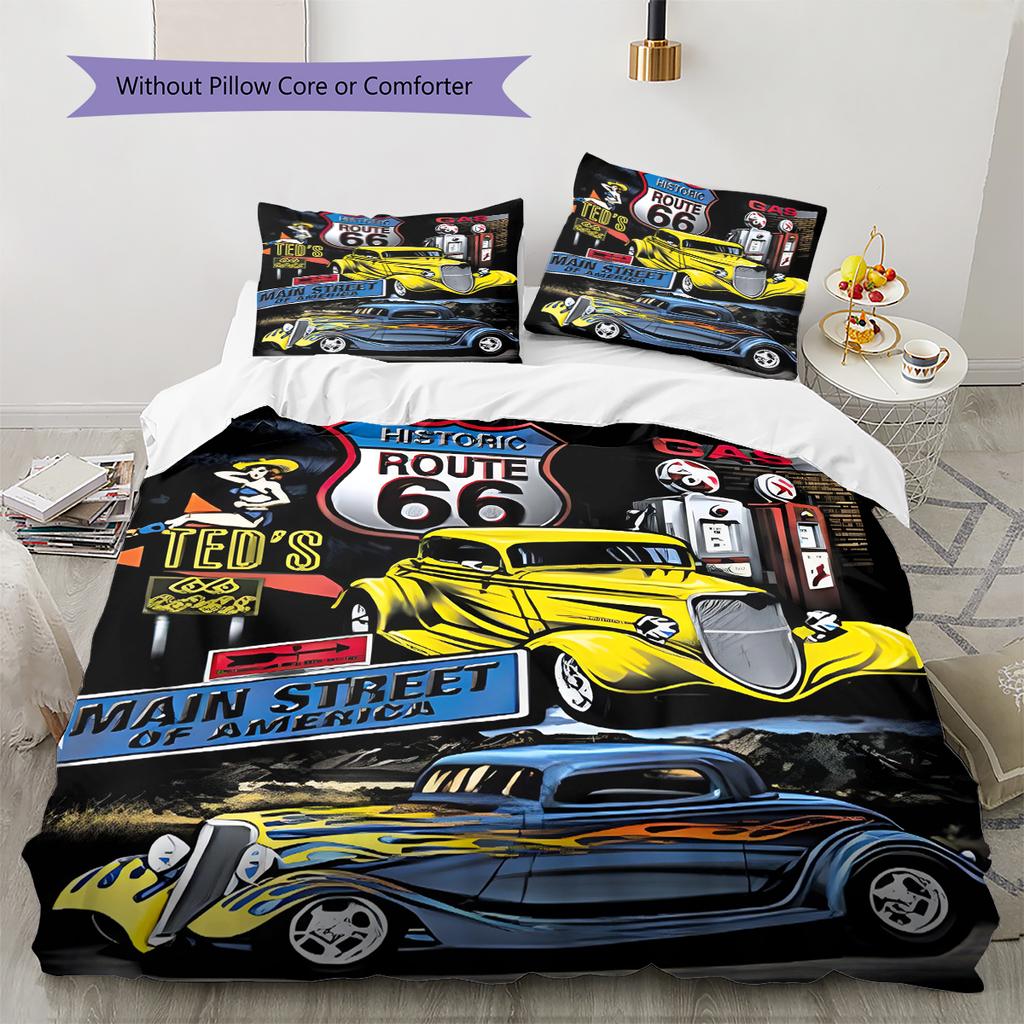 Set Copripiumino Trapuntato con Motivo Route 66 Federa Decorazione per la Casa Regalo di Compleanno (1 * copripiumino + 2 * federa, senza nucleo)