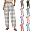Pantalones Casuales de Pierna Ancha para Mujer con Cintura de Cordón, Estampado a Cuadros, Corte Holgado y Bolsillos para el Uso Diario