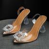 Fashion High Heels Sandals Women Summer New PVC Large Size Female Shoes Rhinestone Square Buckle Pointed Ladies Heels Transparent Sandal