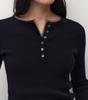 MUSINSA STANDARD WOMAN Women'S Ribbed Slim Henley Neck Knit [Navy]