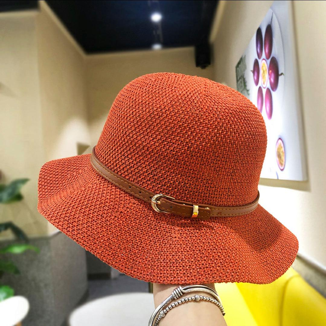 

Корейская версия, модная пряжка ремня, купольная льняная рыбацкая шляпа, женский солнцезащитный козырек, солнцезащитный крем, волнистый карниз, летняя шляпа-тазик, прилив 56-58CM оранжевый