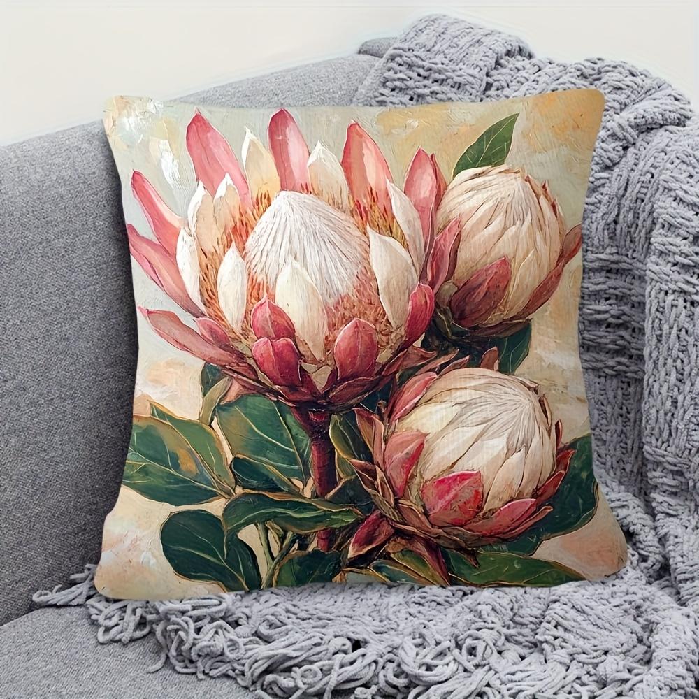 Double Sided Vintage Oil Painting Protea Pillow Cover Boho Floral King Protea Print Soft Throw Pillow Case For Home Decor Gift