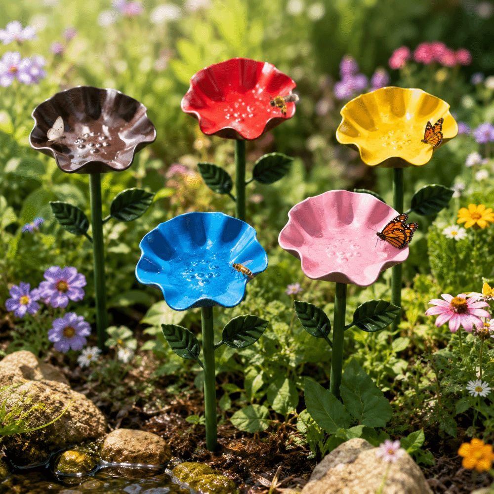 Ornamental Horticulture Bee Butterfly Watering Station Flower Shape Bird Bath Wildlife Garden