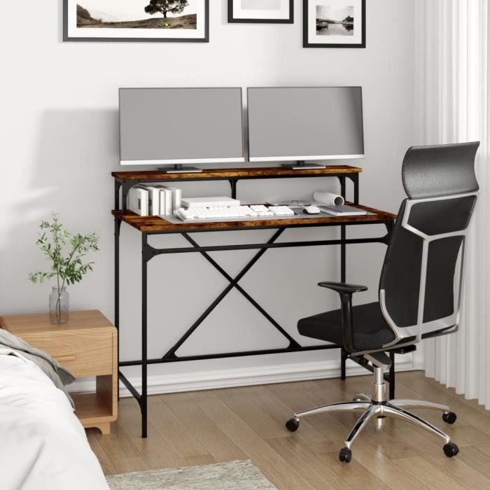 VidaXL Bureau chêne fumé 100x50x90 cm bois d'ingénierie et fer 826701